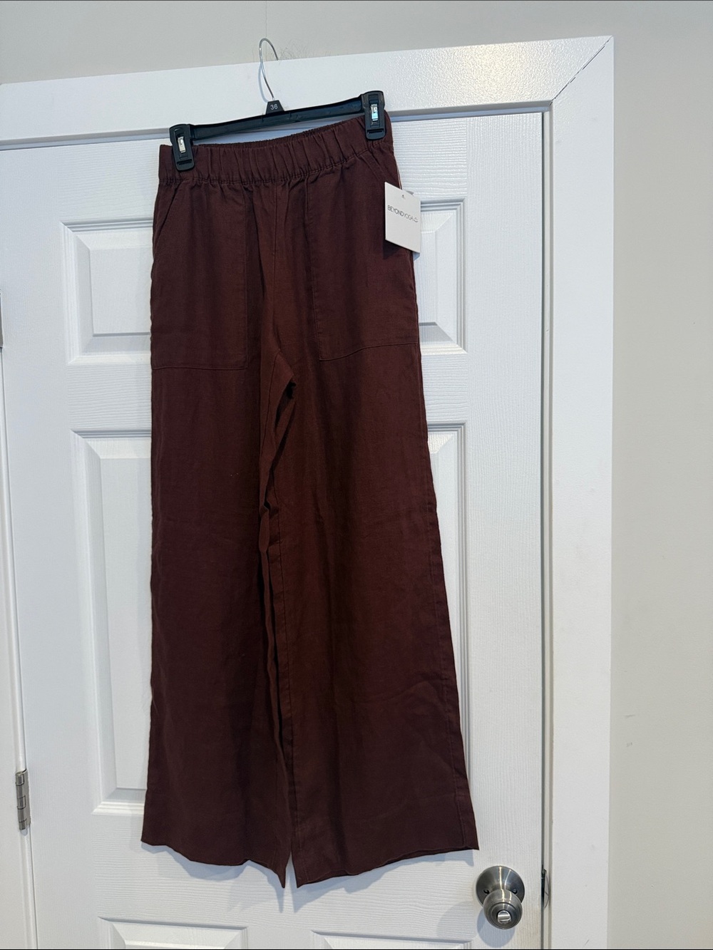 BNWT Beyond Yoga SoftWash Linen Easy Wide Leg Pants Brown Size XS 100% Linen - Picture 4 of 6